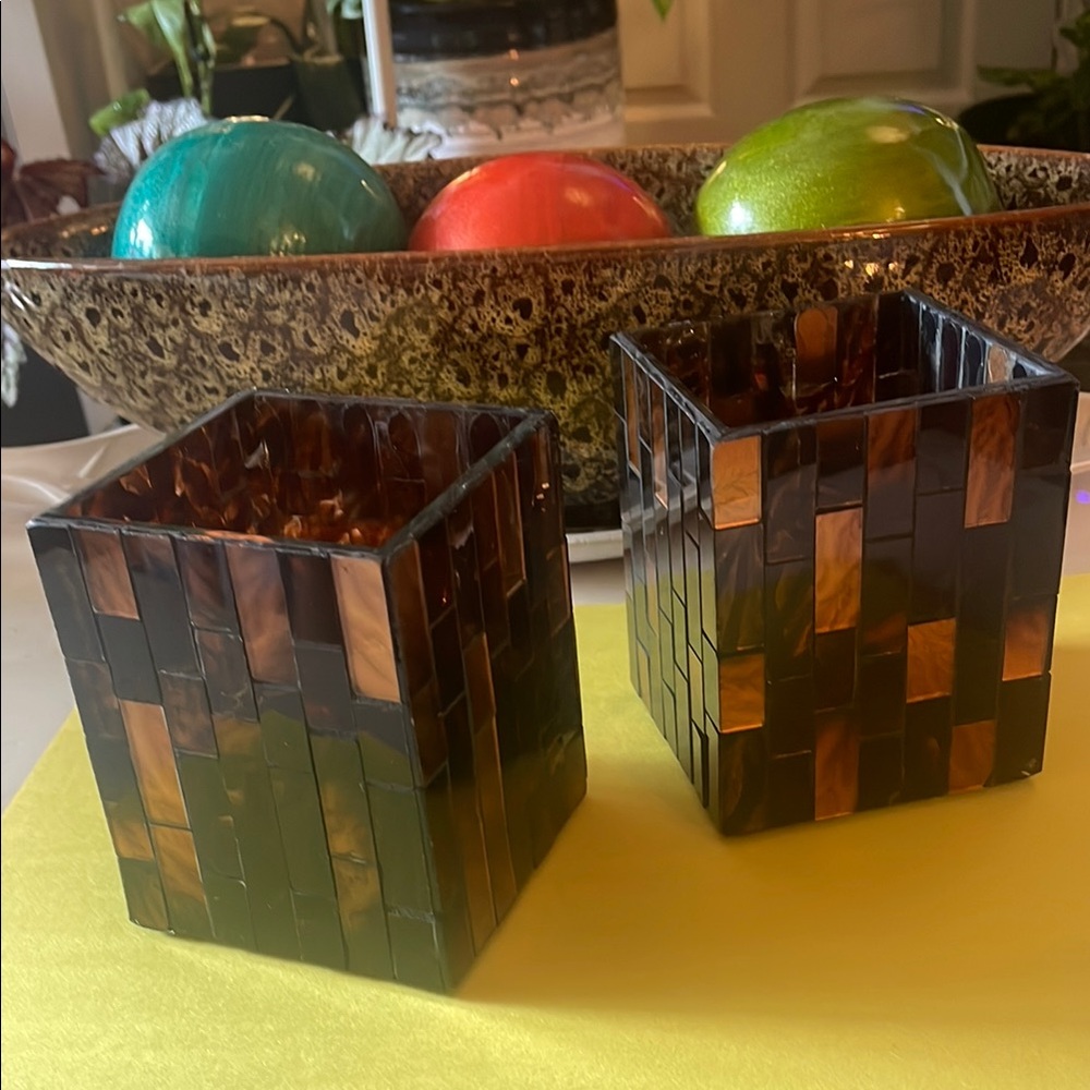 Elegant stained Mosaic Candle Holders - Brown and Black selling individual
